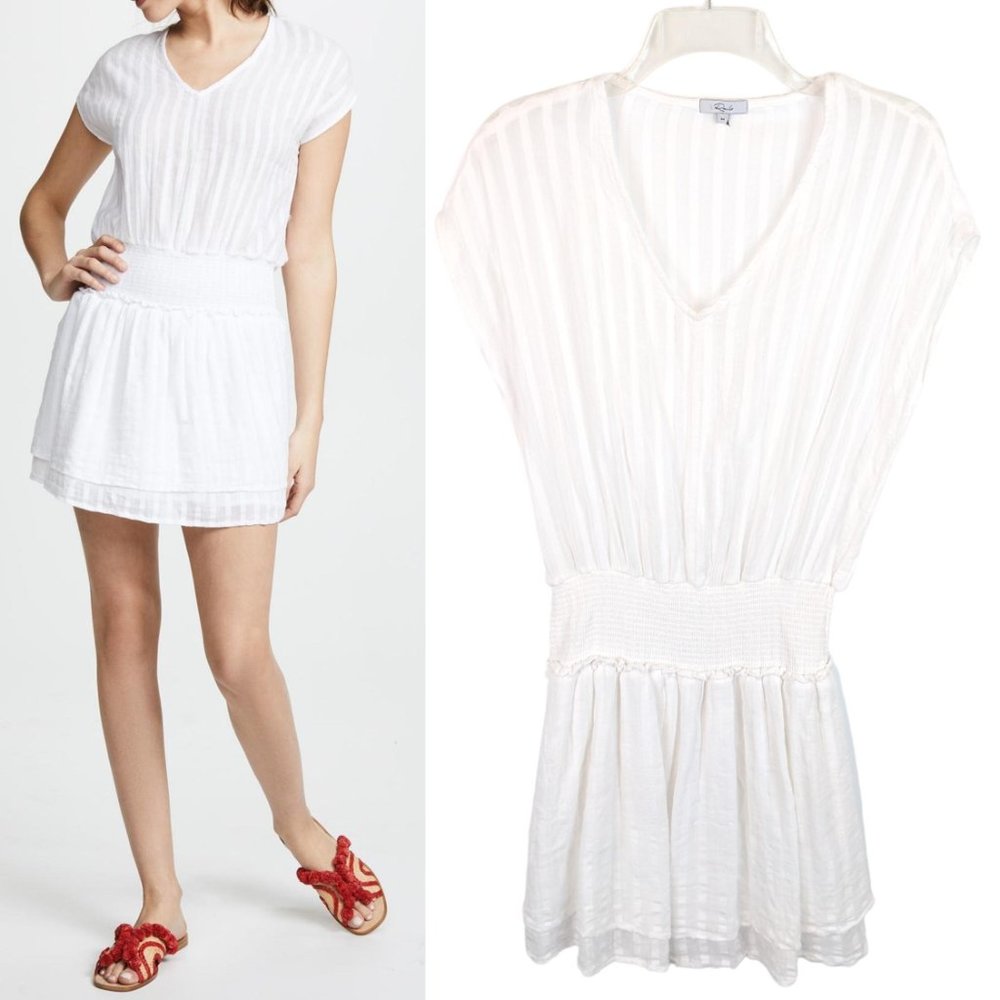 RAILS White Shadow Stripe Tonal V-Neck Smocked Waist Mini Dress Size M NWOT